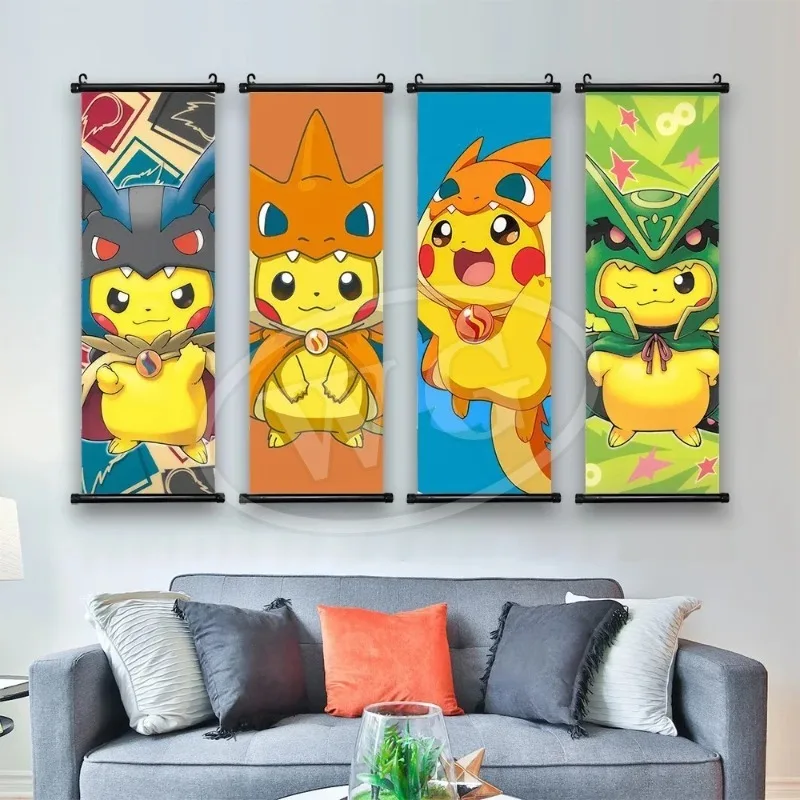 

Pikachu Healing Series Hanging Painting Bedroom Childrens Room Decoration Painting Trendy Cartoon Anime Living Room Mural