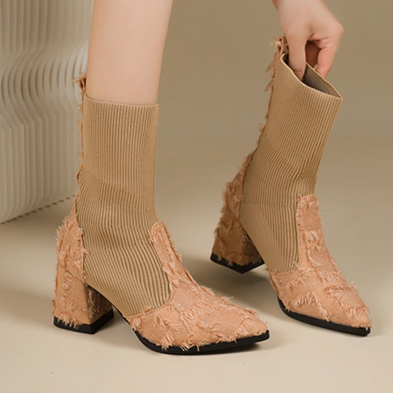 

Pointed Toe Women's Ankle Boots Designer High Heels Shoes Fashion Designer Winter Sock Boots 2025 Luxury Botas De Mujer Zapatos