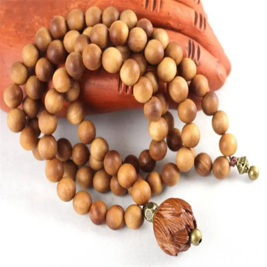 

8mm Sandalwood 108 beads necklace Men's Spiritual Bohemian Hand Prayer Natural stone Chaplet Buddhist Jewelry Zen Mala Bodhi