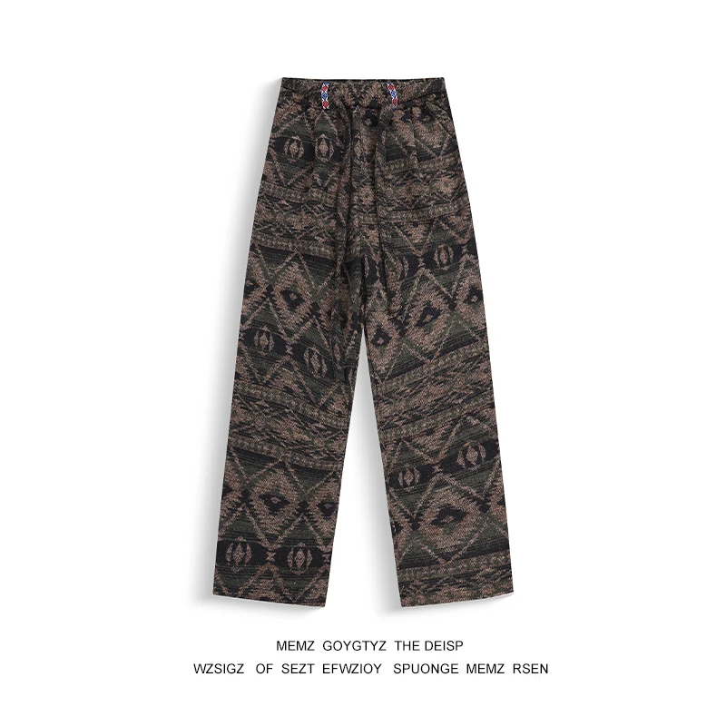 

Memz винтажные шерстяные мужские повседневные брюки с цветочным принтом, осень-зима, американские широкие длинные брюки, модный бренд для пар
