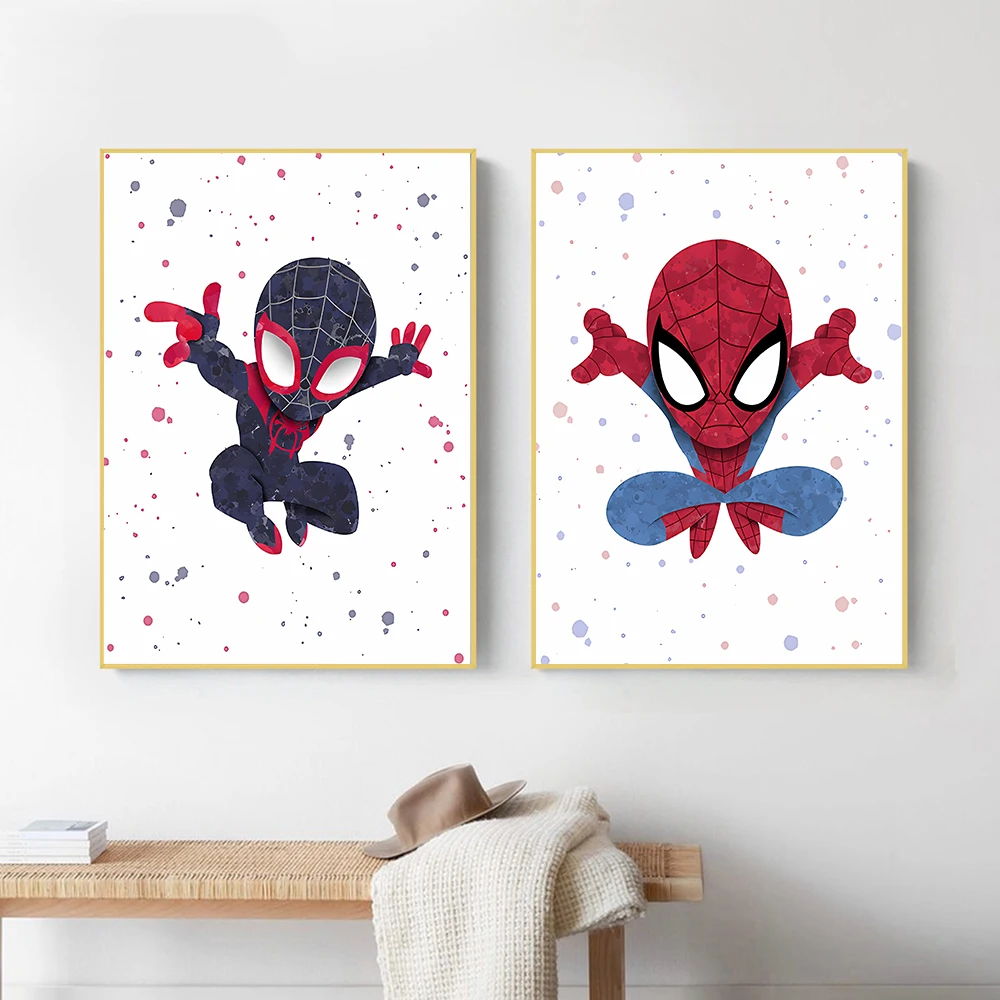 Disney CartoonSuperhero Canvas Painting Decoration Spiderman Watercolor Poster Wall Art for Living Room Interior Home Decoration