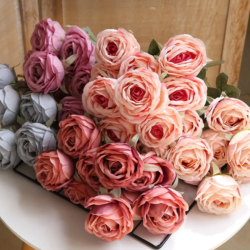 Artificial Rose Bouquet with 9 Heads, Home Furnishing, Hotel, Wedding Party, Desktop Flower Arrangement, Decoration Accessory