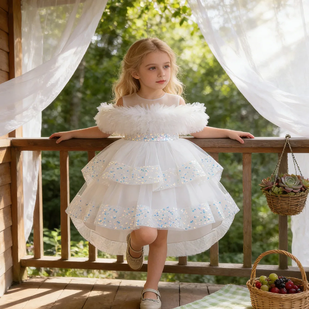 Infant and toddler dress sequined fluffy bow princess baby year-old banquet