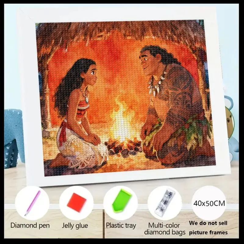 

1 шт., Disney Moana & Maui Island Adventure, сцена для костра, 5D полная дрель, набор для алмазной живописи, сверкающая стена для вышивки стразами