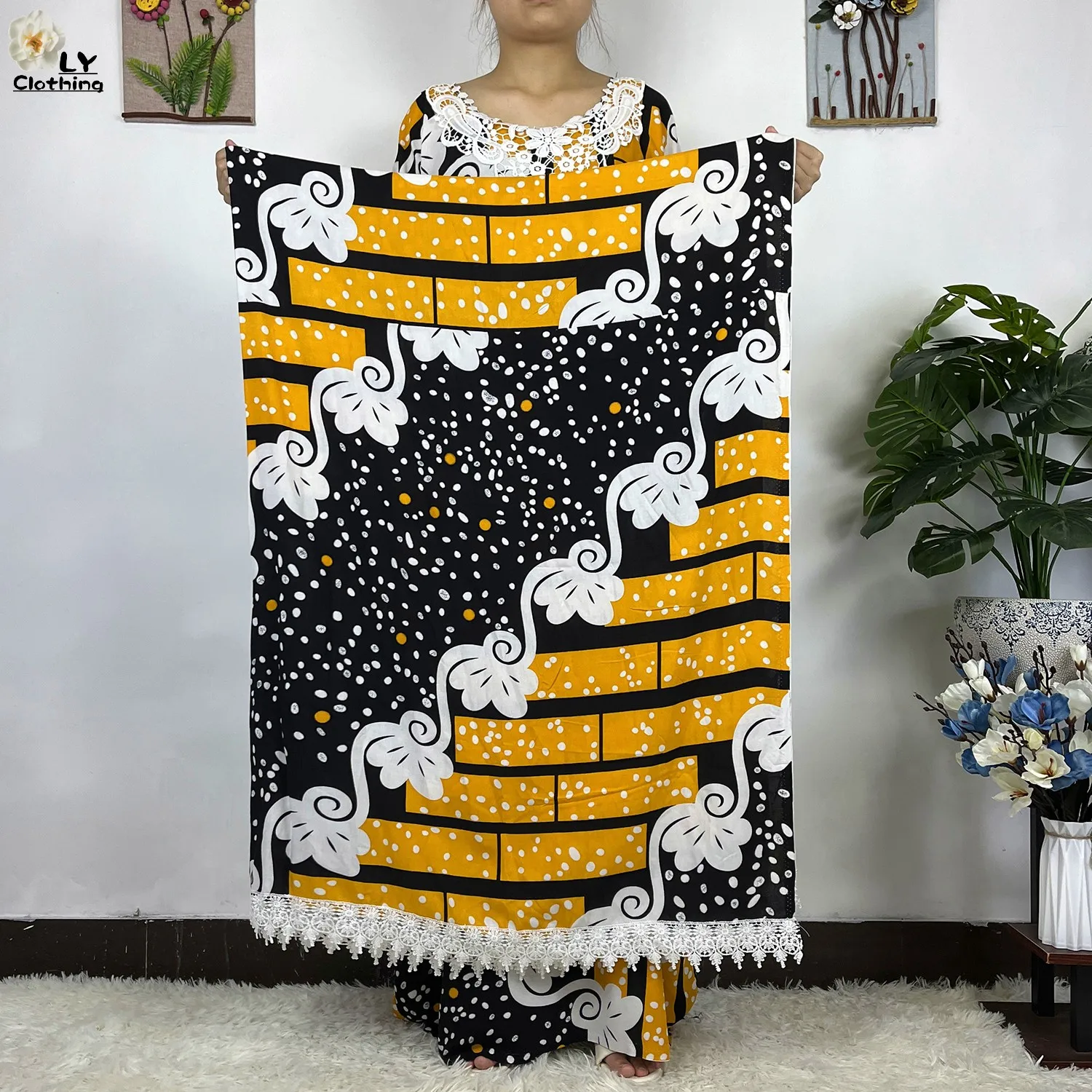 African New FashionPrinted Cotton Musilm Loose Femme Robe Tassel Sleeve Dress Paired With a Large Scarf Summer Casual Clothes