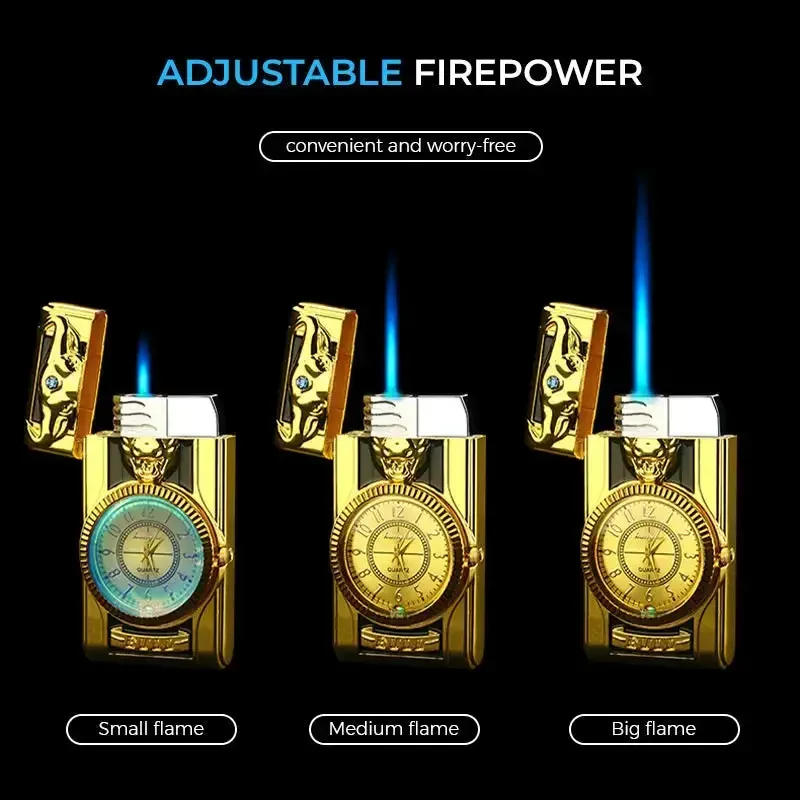 Luxury LED Gold Watch Windproof Jet Butane Lighter Torch Turbo Gas Inflatable Lighter Cigar Cigarette Accessories Men\'s Gift