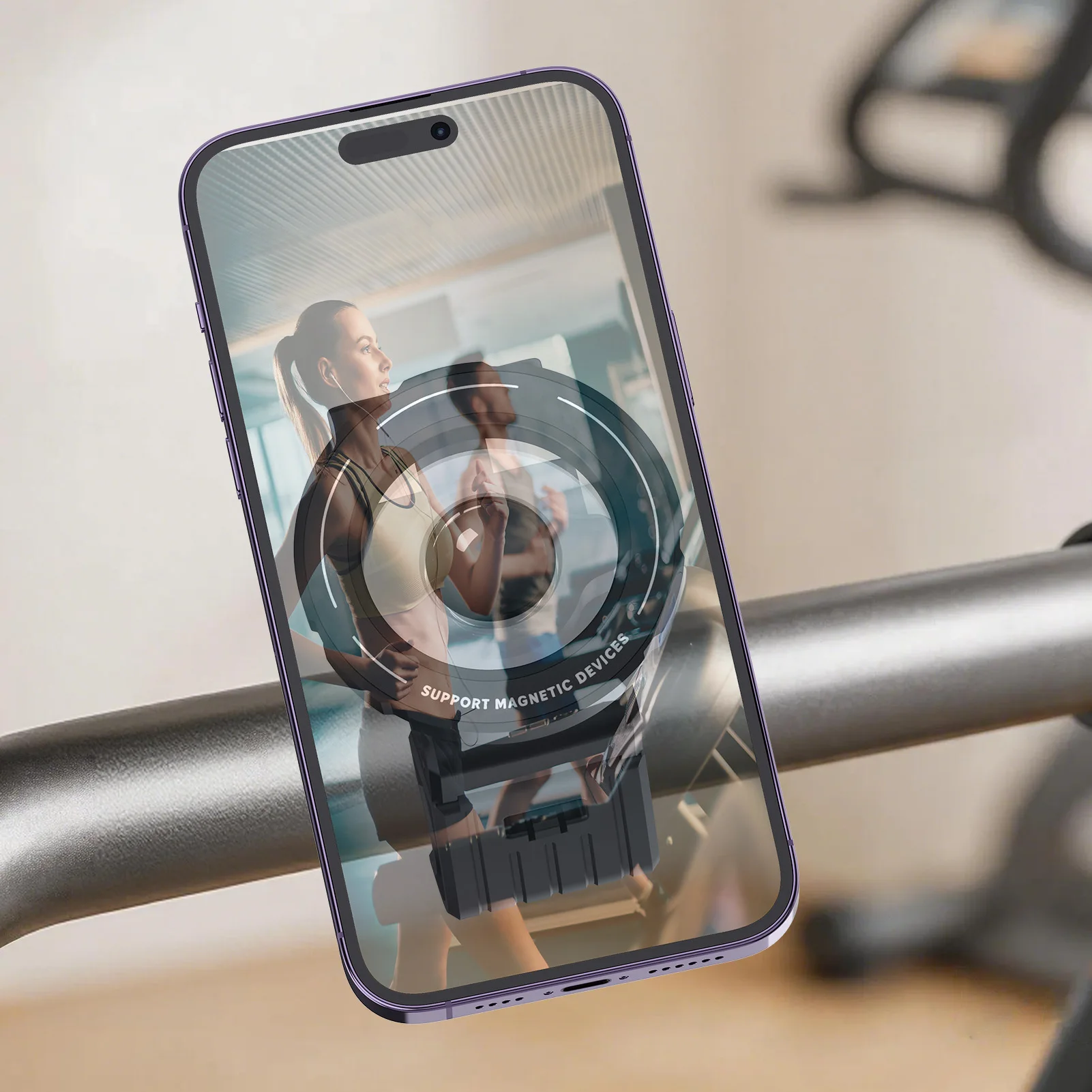 

Magnetic Phone Mount for Stroller Treadmill and Gym Equipment, Universal Holder for Apple and Android, Secure Viewing Stand Duri