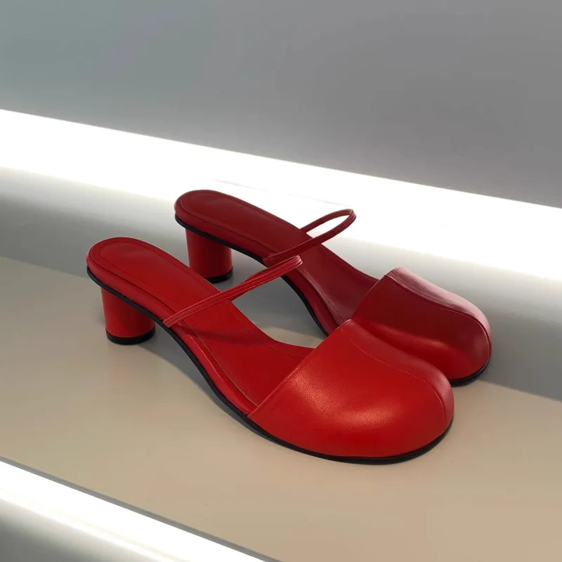 

Fashion New Block Heel Women Slippers Comfortable Mules Round Toe Slingback Sandals Summer Designer Thin Strap Women's High Heel