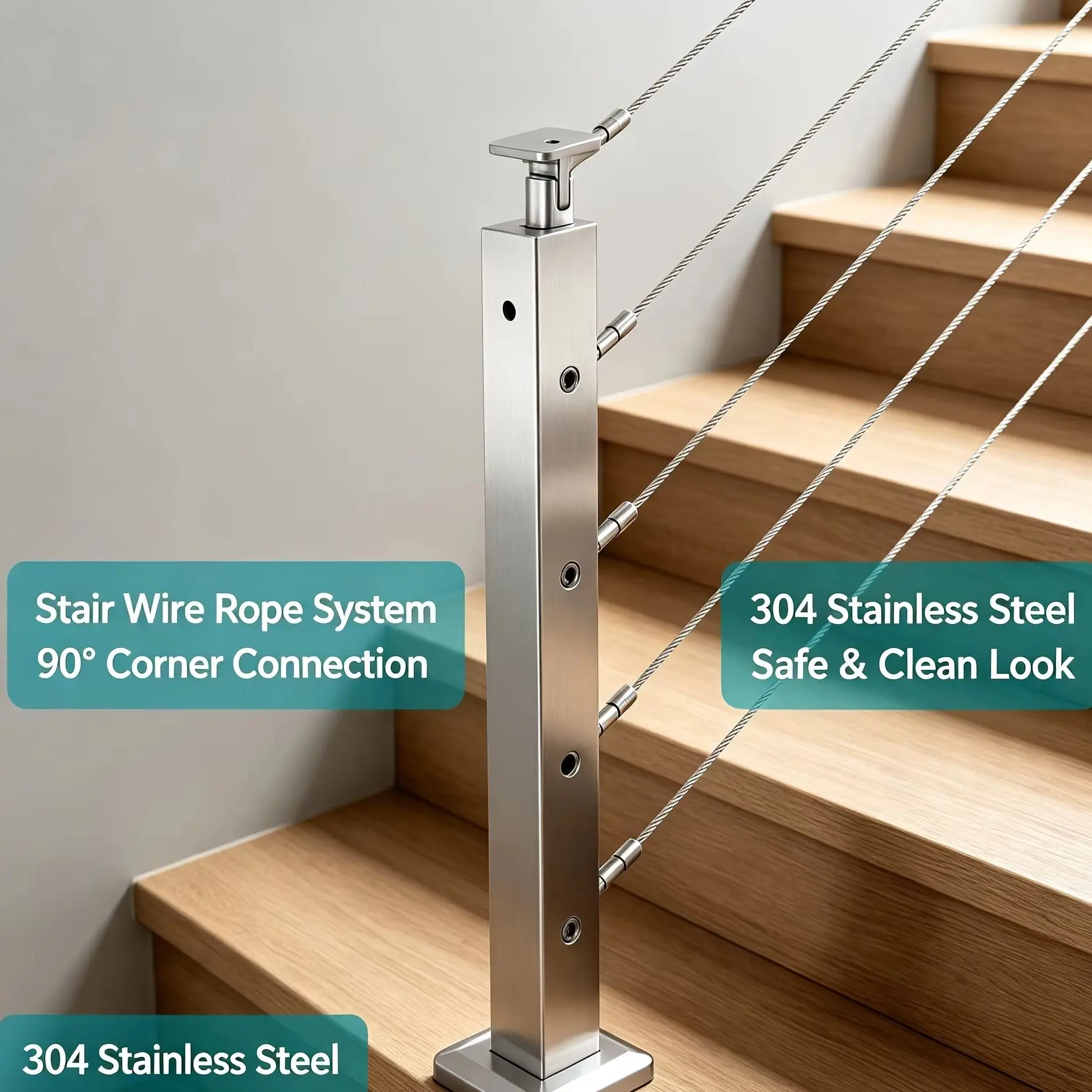 42 Inch 304 Stainless Steel Cable Railing Post 0-90° Adjustable Bracket Floor Mount Balcony Stair Wire Railing Post For Patio Garden Steps