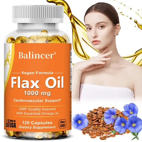 Flax Oil Capsules with Omega 3 Fish Oil - Supports Nervous System, Skin and Hair Health, and Cardiovascular Support