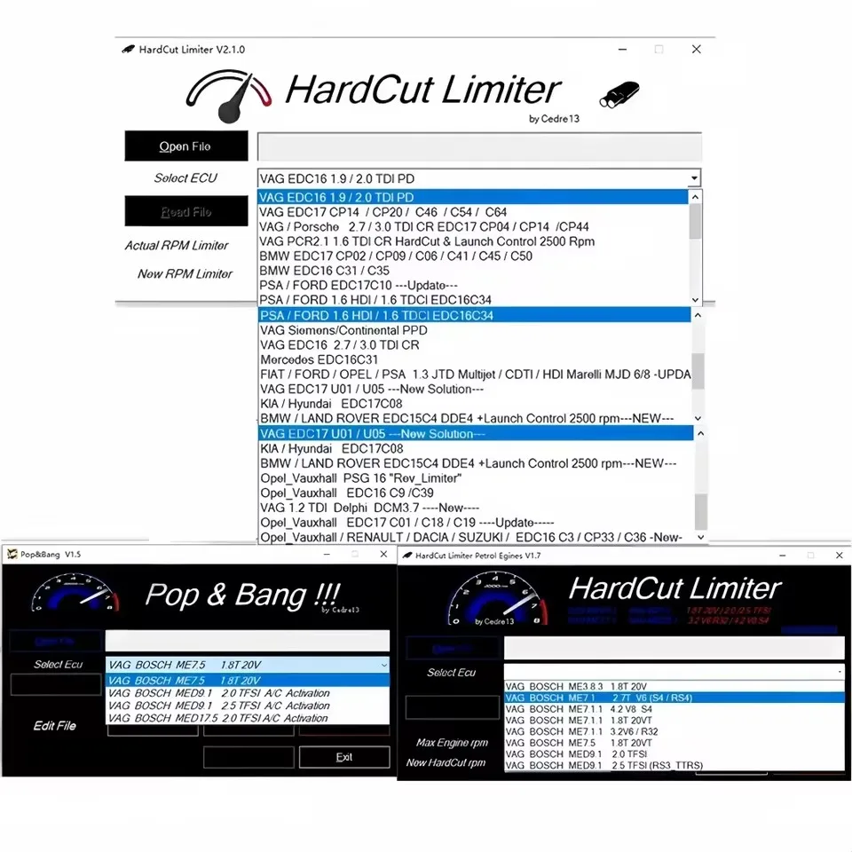 

ECU Software 6 IN 1 PACKAGE HardCut Limiter Diesel + Petrol Engine UltraCuttr + Pop&Bang + HARDCUT VMAX + HotStartr + QLaunch