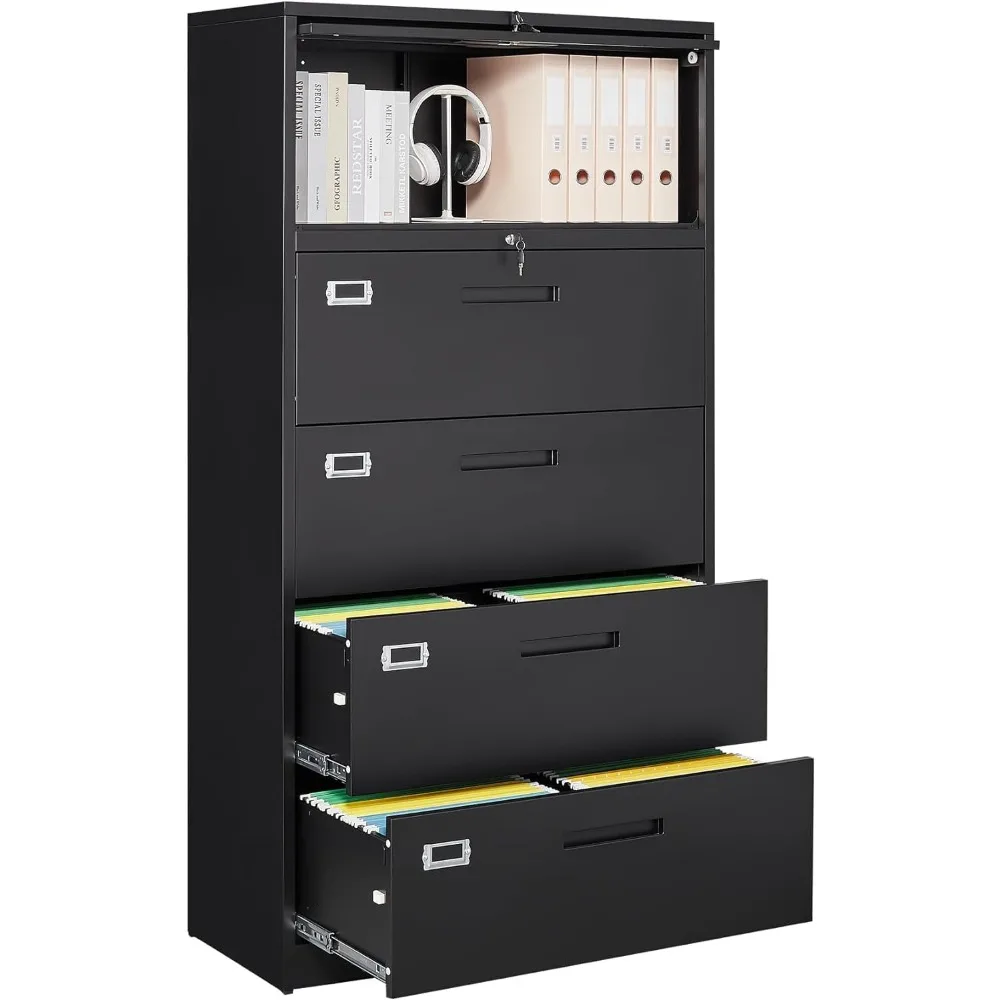 

4 Drawer+1 Storage Compartment Metal File Cabinet Lateral Filing Cabinet with Lock Office Home Lateral Cabinet for A4 Legal