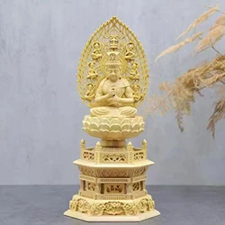 Huangyang Wood Carved Buddha Statue, Fengshui Home Office Crafts, Sitting Lotus Sculpture Decoration, 1Pc