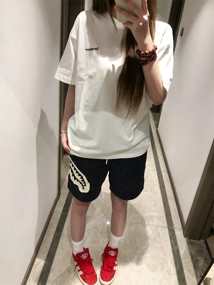 Royal Blue Heavyweight Shark Mouth Patchwork Bubble Print Straight Leg Short Pants Boys Sporty Dyed Foam Printed Quadripartition