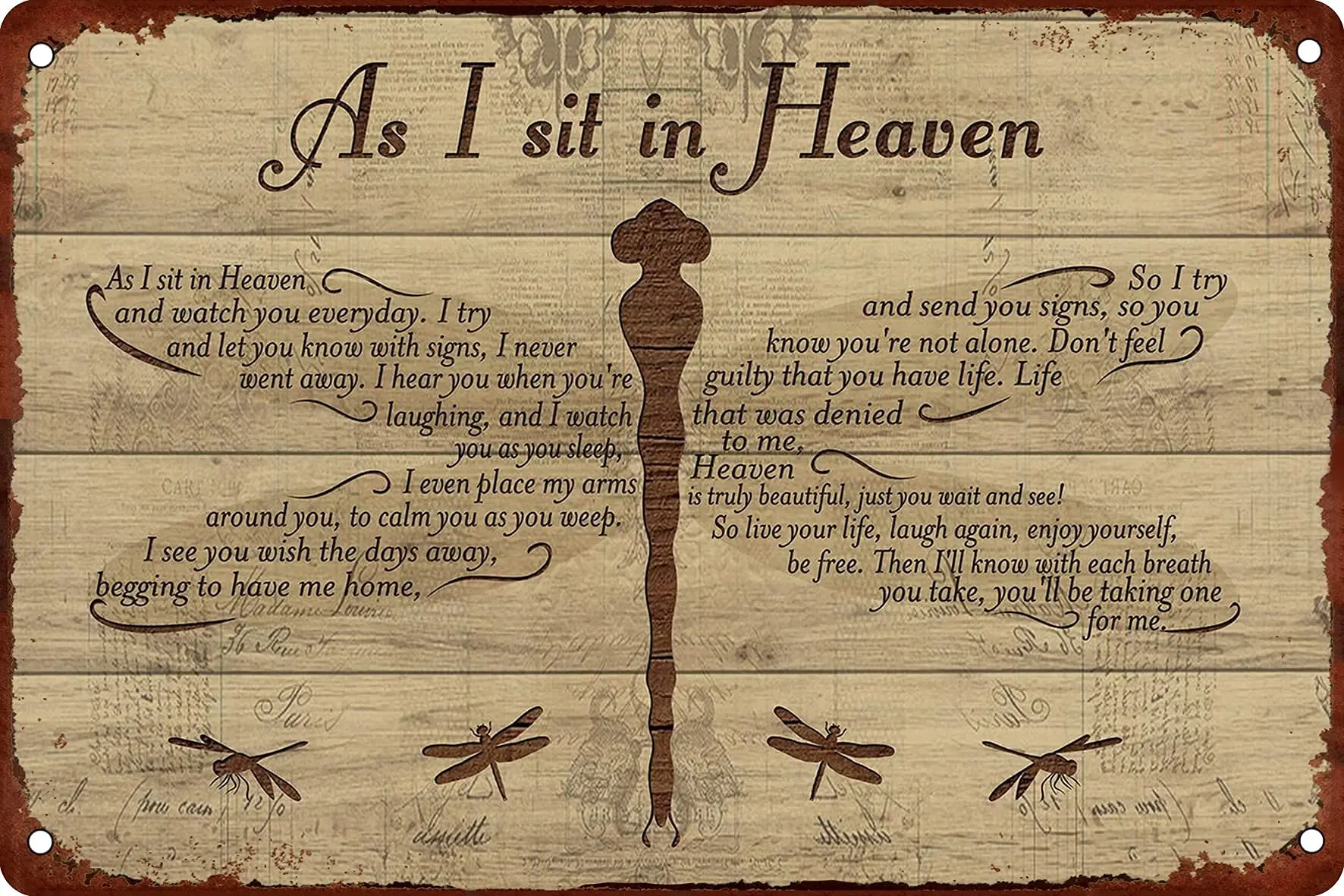 As I Sit In Heaven Dragonfly Funny Tin Signs Metal Decor Home Bar Club People Cave Vintage Iron Painting Plate 8x12 Inch