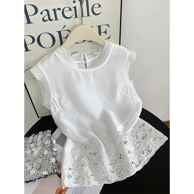 중국산 슬림 레이스 트림 아세테이트 탑 여성용 패셔너블 여름 신상 스트랩 베스트 스트레이트 컷 출퇴근용...