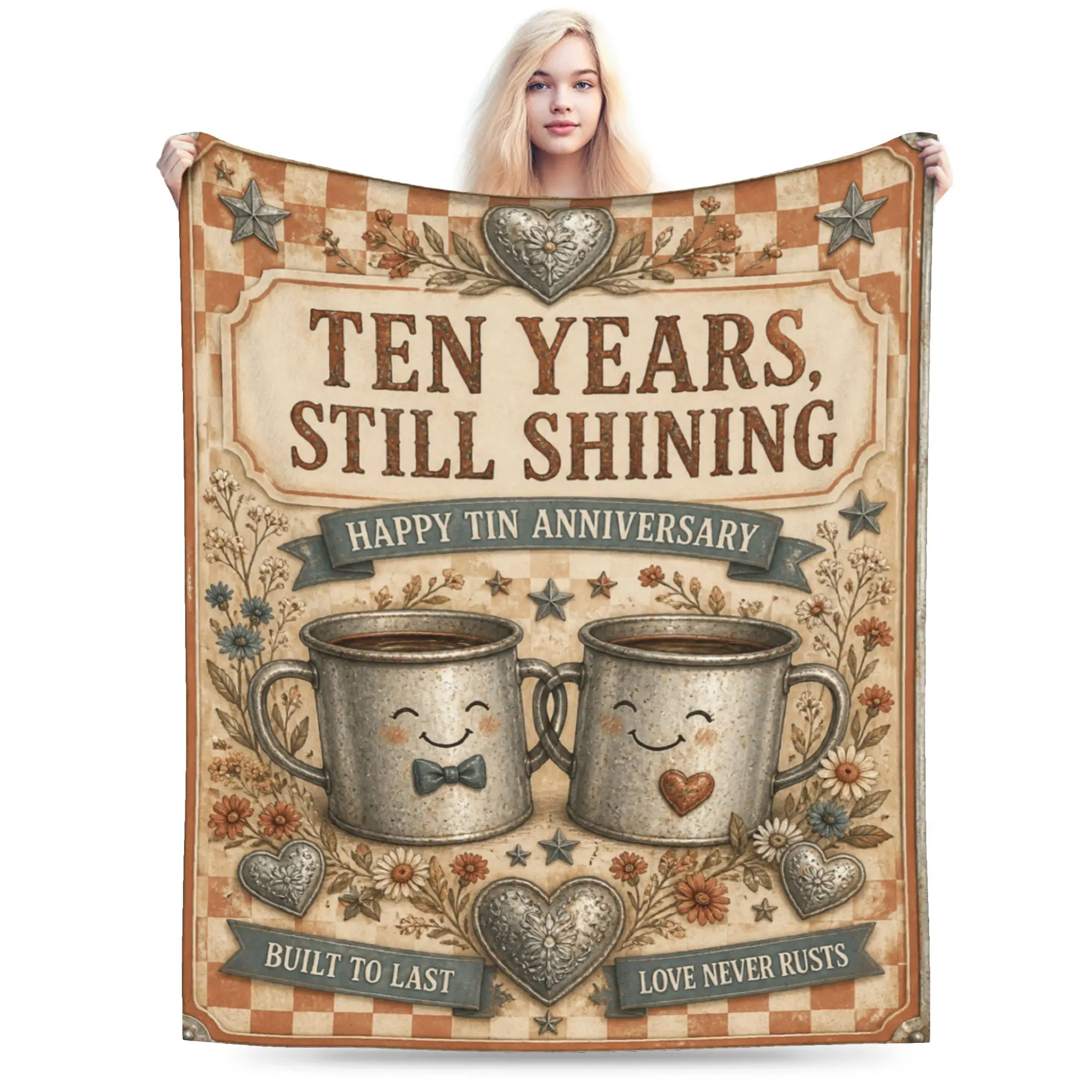 10th Anniversary Gifts for Couples Vintage Tin Love Throw Blanket Romantic Wedding Gift for Wife Husband Love Print Blanket