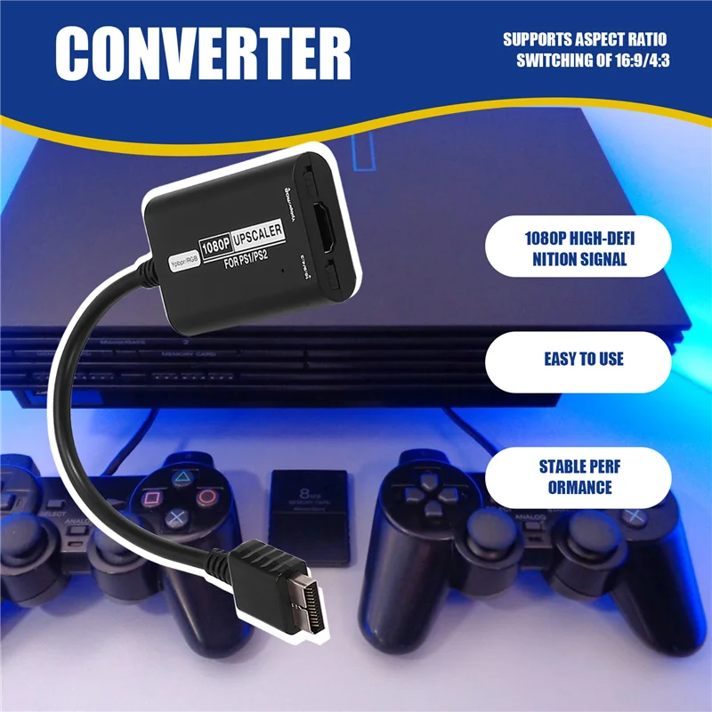 1080P لـ PS1 / PS2 RGBS / YPBPR محول HD عالي الدقة مع مفتاح نسبة 16:9 4:3