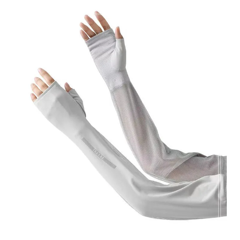 Guantes de protección solar para conducir en verano, guantes largos de medio dedo finos de seda helada con protección solar, ...