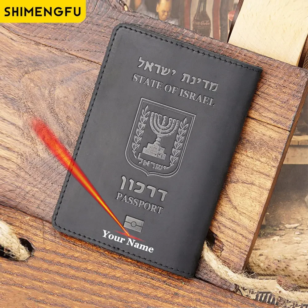 Name Engraved Leather Israel Passport Cover with Personal Name Travel Wallet Israel Passport Holder Customized Name