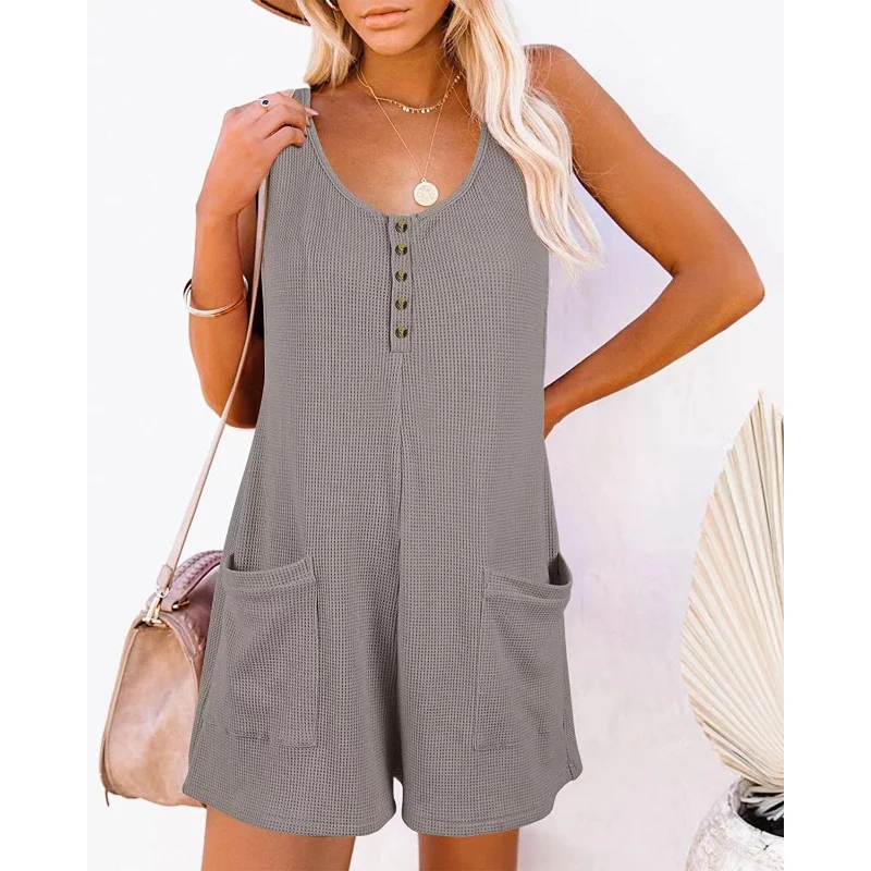 Jumpsuit women Women Sleeveless Jumpsuit, Loose Shorts And Large Pockets One Piece Casual Clothing oft Colors Retro Style Summer