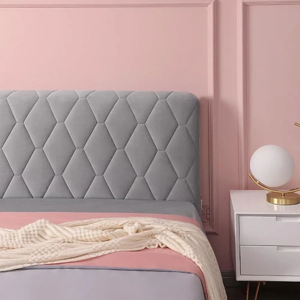 غطاء رأس سرير مبطن مخملي بلون سادة، غطاء رأس سميك شامل مقاوم للغبار، غطاء حماية خلفي ناعم للسرير #5