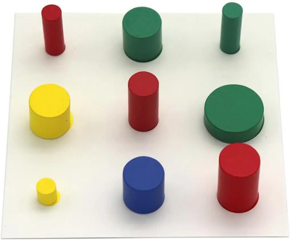 Cylindres colorés Montessori avec cartes de contrôle, blocs en bois sans boutons pour enfants, jouets matériels de reconnaissance de forme et de couleur (Cyl coloré