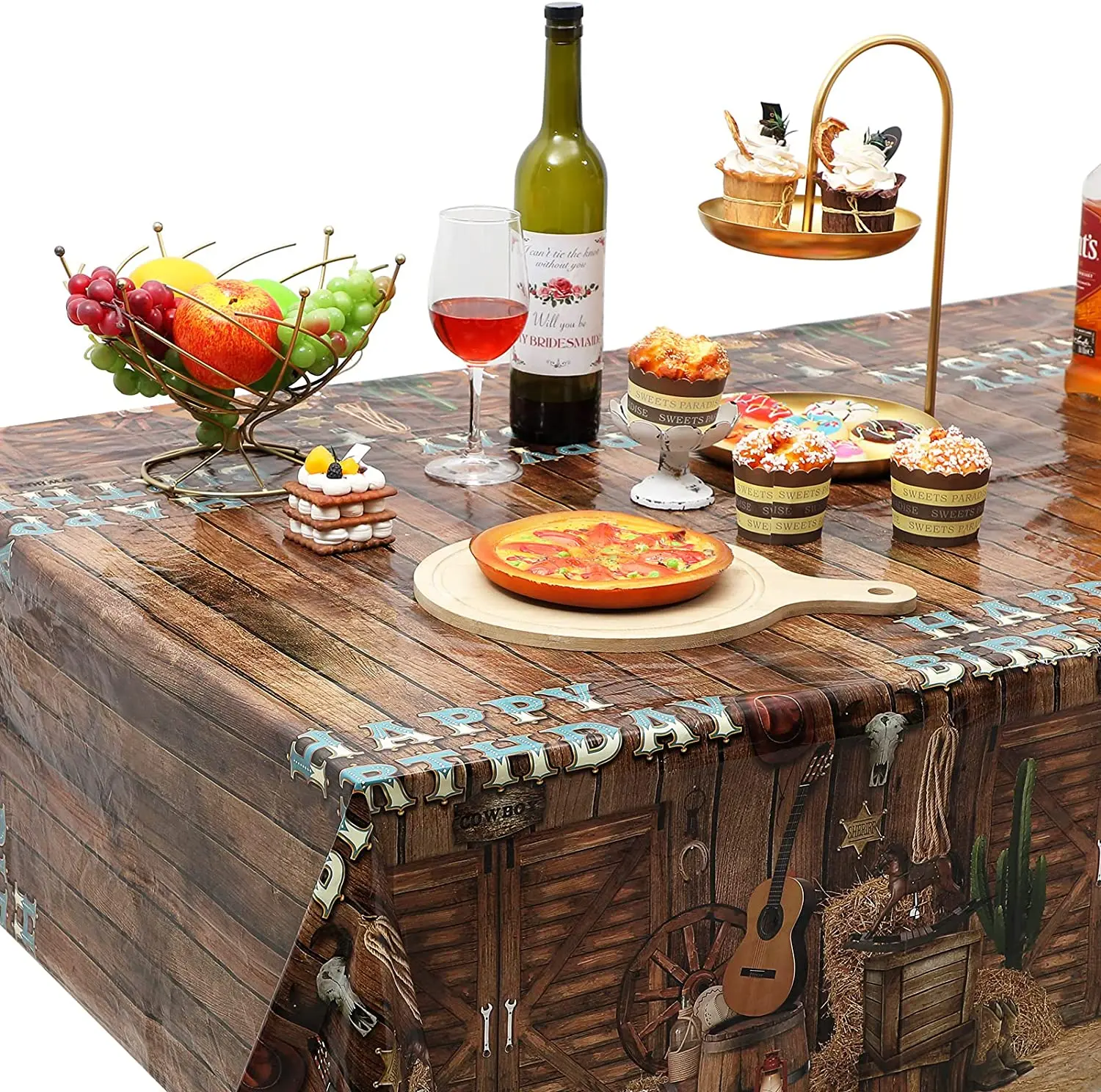 Tovaglie occidentali decorazioni per feste da Cowboy copritavolo di compleanno Wild West buon compleanno tovaglia plastica Western Table Clot