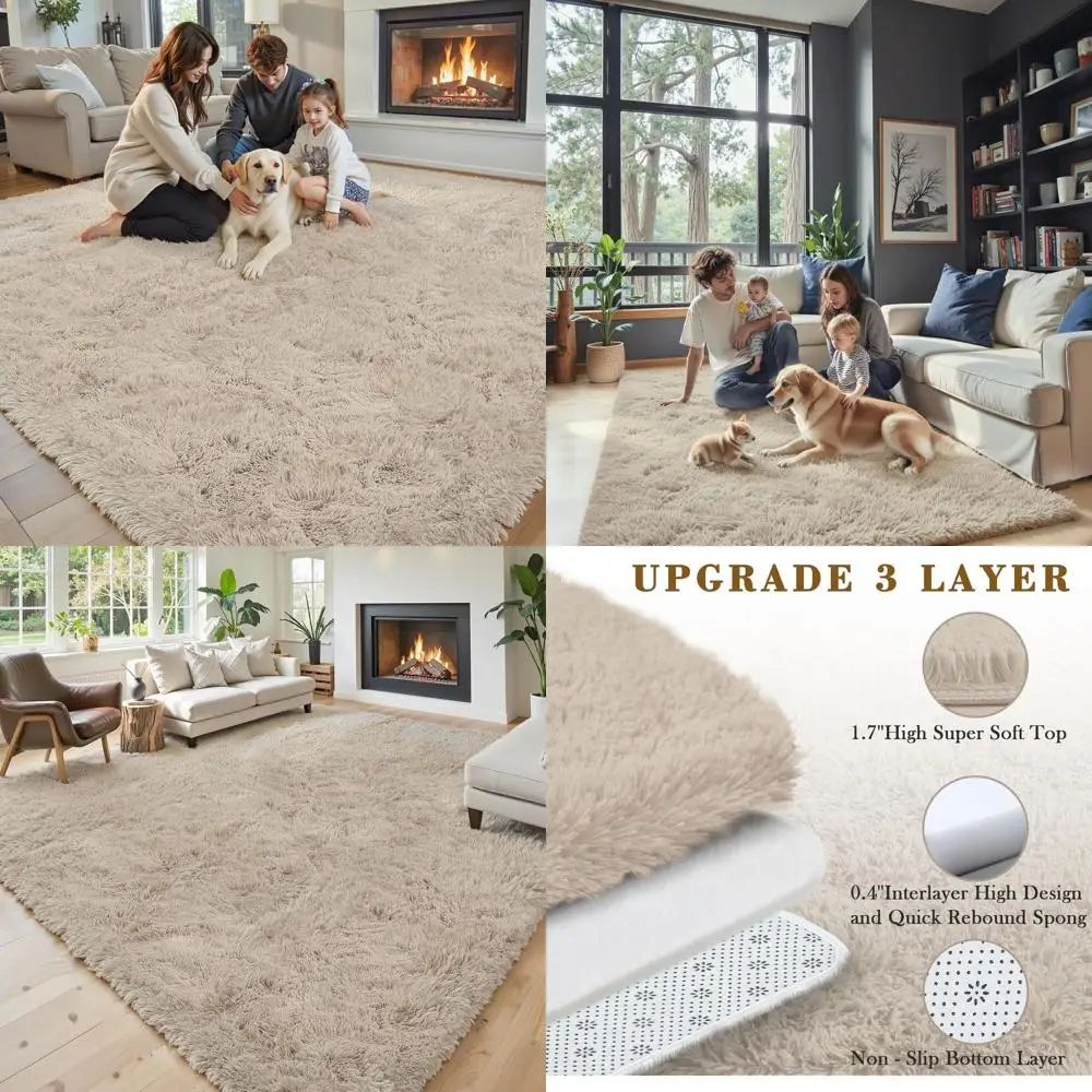 

Большие плюшевые коврики для гостиной, мягкие лохматые ковры для спальни, стильный домашний декор для детей (бежевый, 6x9)