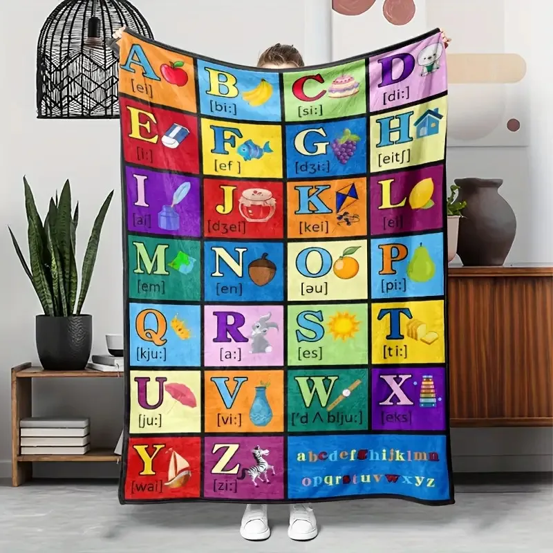 

Multifunctional Educational ABC Flashcards & Alphabet Learning Blanket - Soft Flannel All-Season Wearable Throw,, Beginners