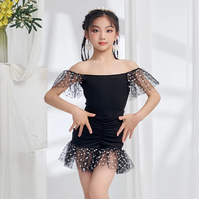 

Children'S Stage Competition Latin Dance Clothing Girls Party Black Latin Dance Dress Kids Performance Dance Costumes SL8519