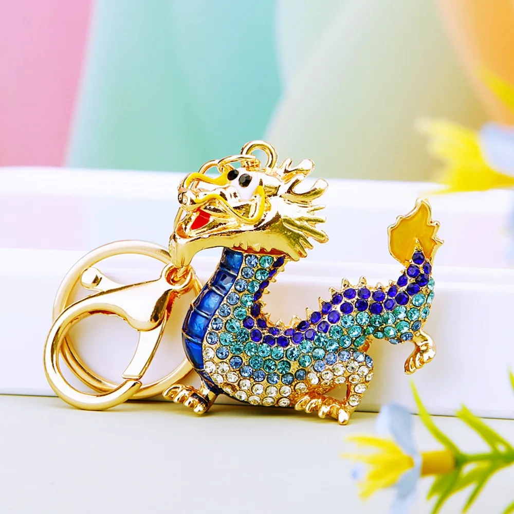 Handbag Accessories Year of The Dragon Keychain Car Accessories Gift Chinese Zodiac Dragon Rhinestone Pendant Keychain