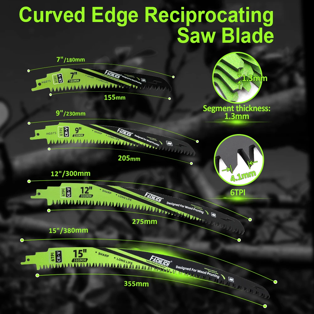 FACHLICH Teeth Reciprocating Saw Blade 180-380mm Pruning Saw Cutting Log Wood Trimming For Tree Trimming Wood Curved Cutting Saw