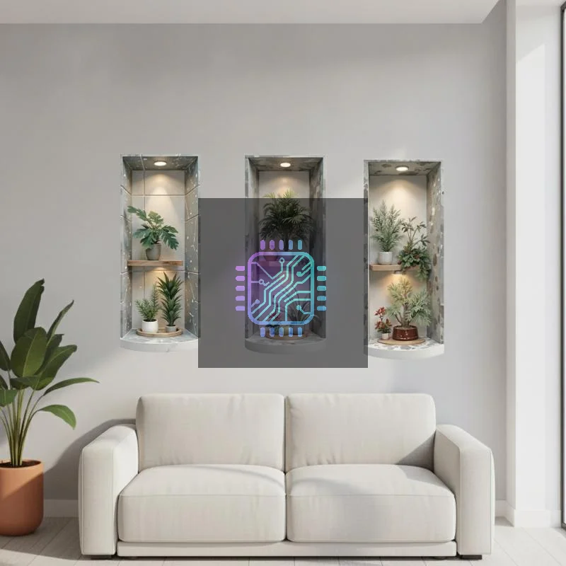 2D Recessed Niche Wall Decals Plant Light Effect Self-Adhesive Waterproof No Residue Decor for Bedroom Nursery