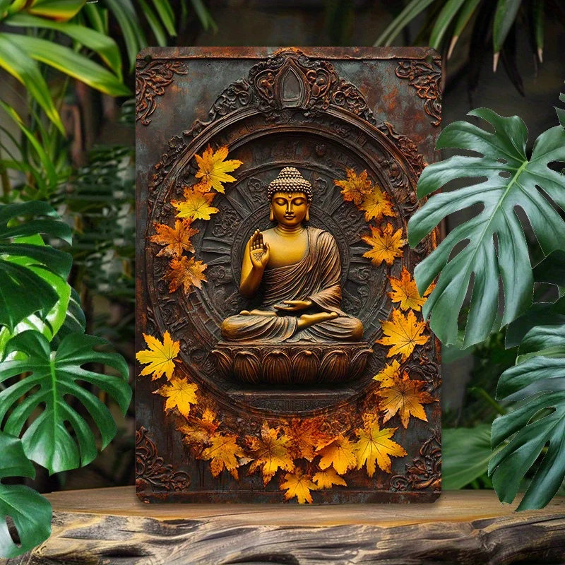 

Vintage Buddha Statue Aluminum Wall Art - Durable Metal Tin Sign for Home & Garage Decor, Easy Hang, 8X12 In/12X18 In