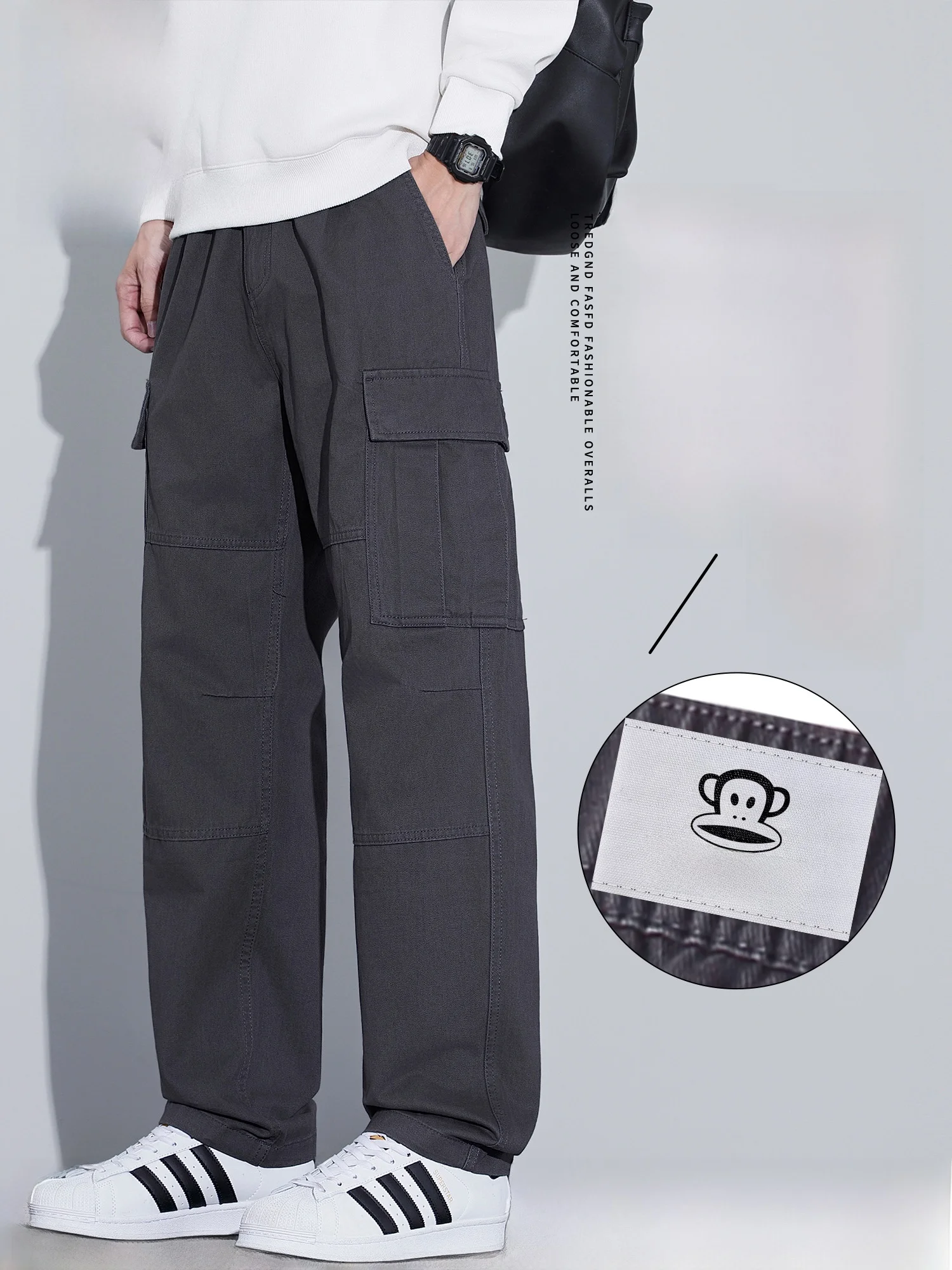 

Мужские повседневные брюки Paul Frank из чистого хлопка свободного кроя, осенняя новинка, в американском стиле, широкие брюки-карго