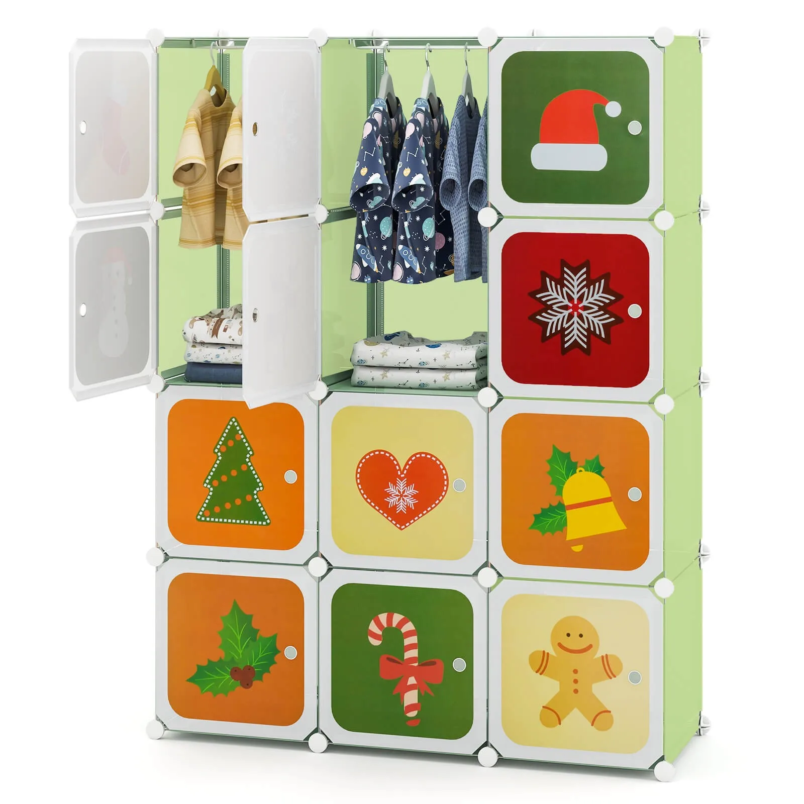

12-Cube Kids Wardrobe Baby Dresser Bedroom Armoire Clothes Hanging Closet