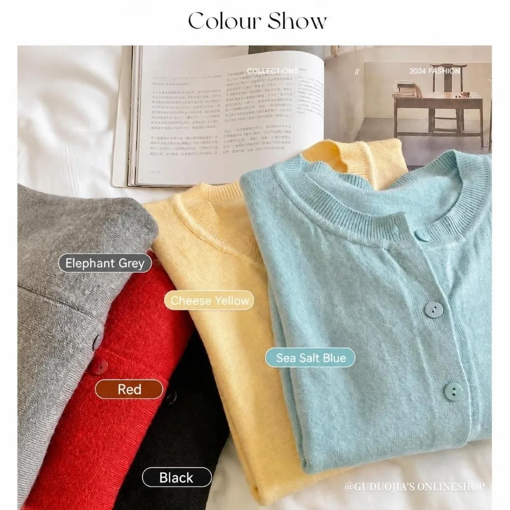 Loose Fit Long Sleeve Knit Cardigan Single Breasted O Neck Women Cardigan Solid Color Knit Outerwear