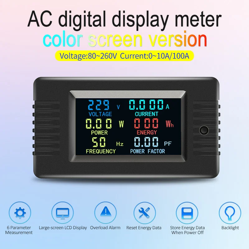 

PZEM-020 Digital Volt Meter Wattmeter LCD 6in1 220V Single Phase Electric Kwh Energy Meter Voltmeter Ammeter for Home