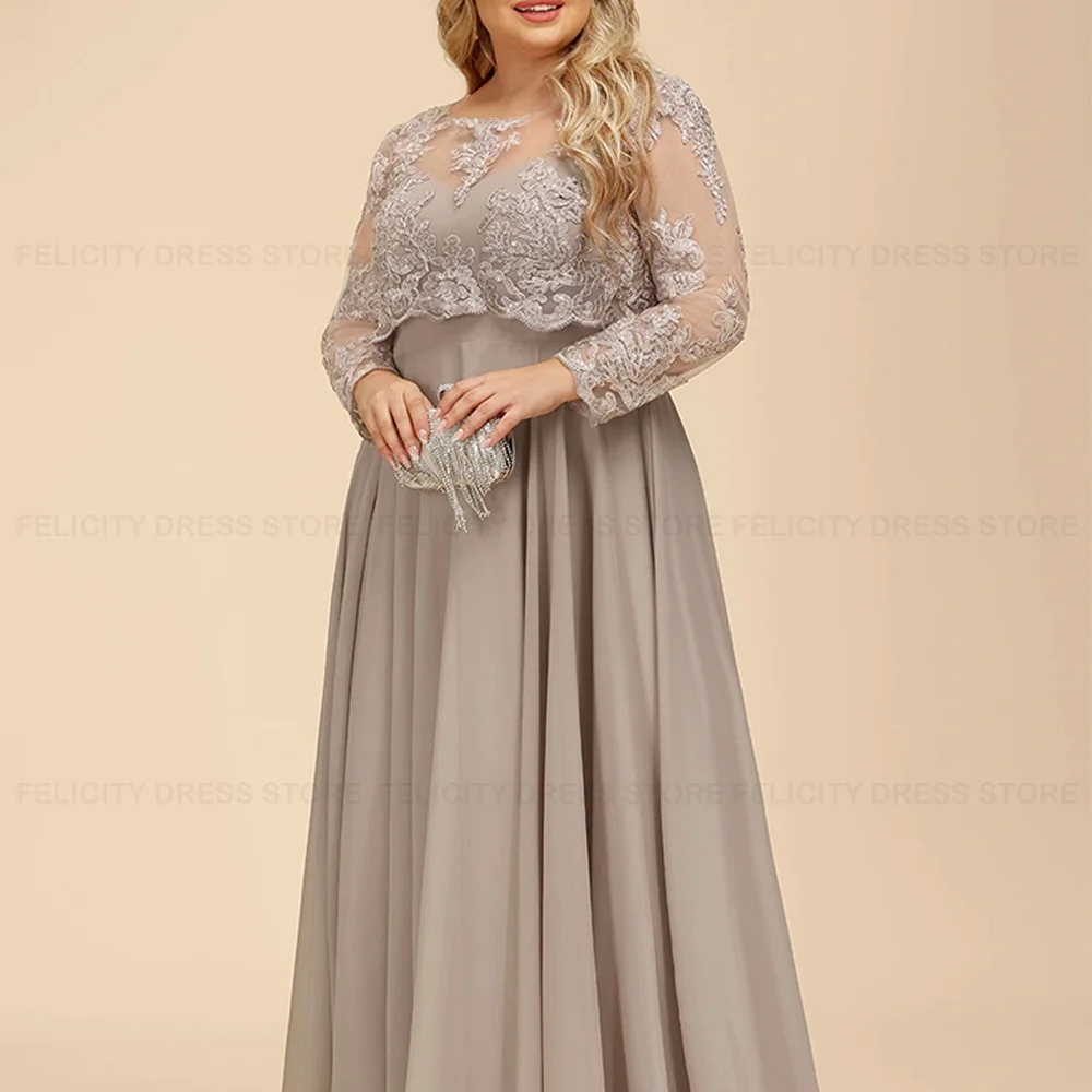 Klassische Plus Size Mutter der Braut Kleider A-Linie Schaufel Illusion Hochzeit Gast Kleid Spitze Pailletten Roben Invitée Mariage