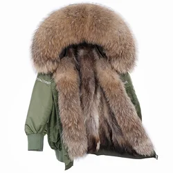 Maomaokong-abrigo con cuello de piel de zorro Real Natural para mujer, chaqueta con forro de piel de mapache, Parka bordada impermeable, holgada, a la moda, invierno, 2023