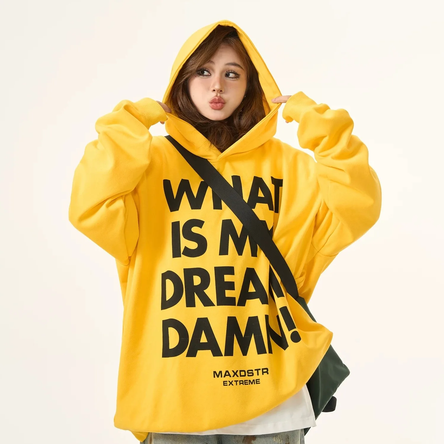 Autumn New Women\'s Yellow Hoodie Korean Version of High Street Harajuku Letter Printed Hooded T-shirt Fashion Women\'s Clothing