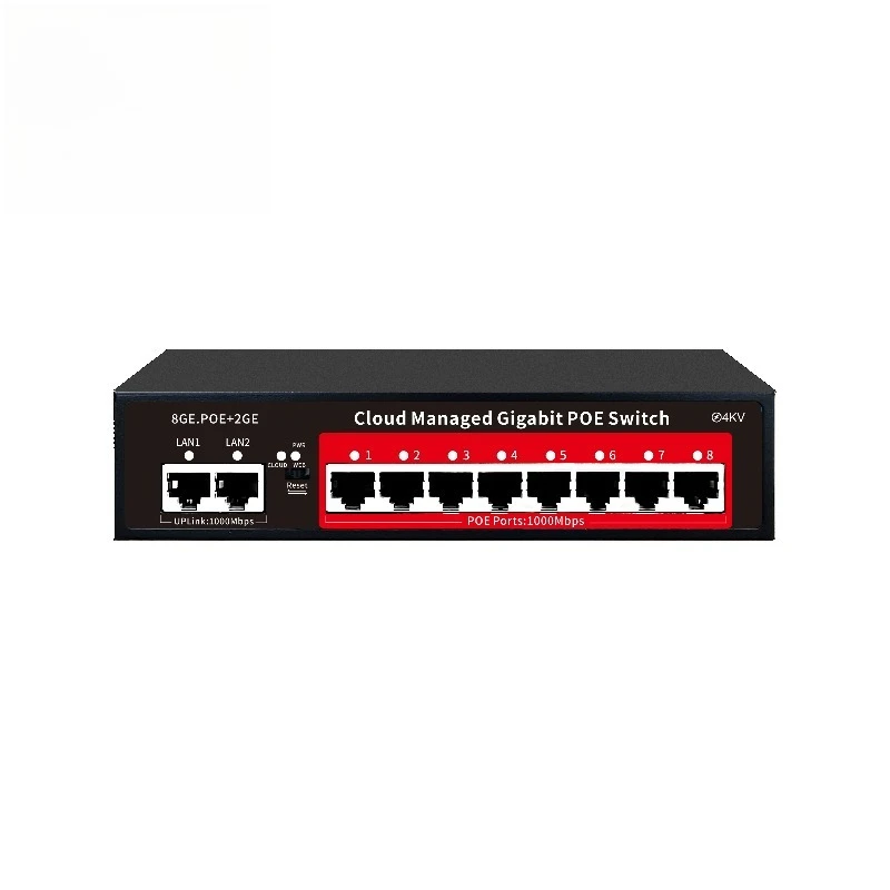 OEM Cloud Managed 8 Port Full Gigabit POE Switch L2 48V Active POE IEEE 802.3 AF/AT Managed Poe Switch for Ip Camera Cctv