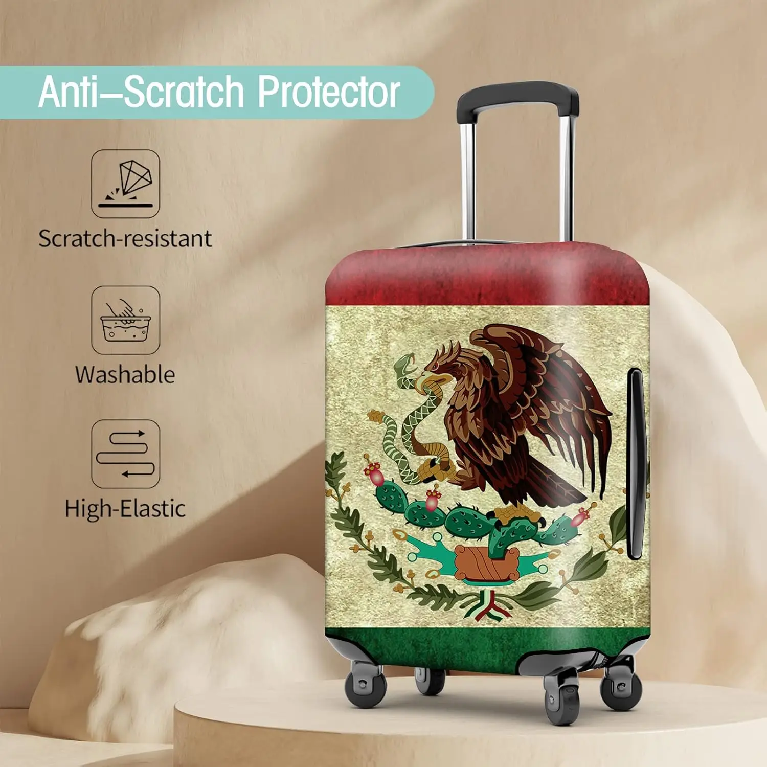 Washable Elastic Suitcase Cover Baggage Covers With Mexico Mexican Vintage Flag Pattern Design Anti-Scratch Protector
