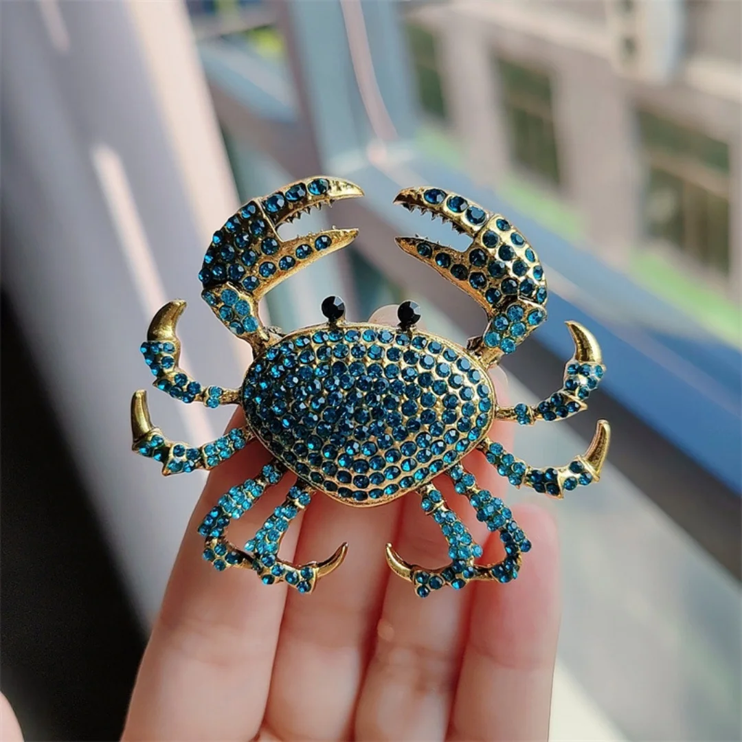 Cross-border European and American light luxury personalized water diamond crab brooch, fashionable full diamond high-end alloy