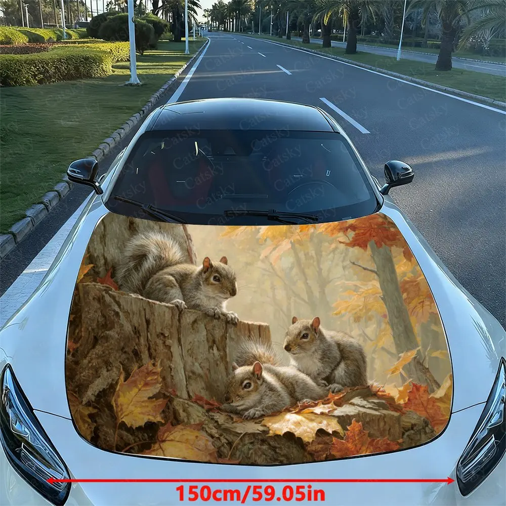 Three Little Squirrels Car Vinyl Wrap - Waterproof PVC Self-Adhesive Scratch-Resistant Sticker For Engine Cover