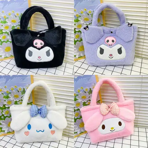 Sanrio Plush Bag Kawaii Kuromi Cinnamoroll Melody Cartoon Anime Handbag Crossbody Cosmetic Travel Storage Bags Women Girls Gifts