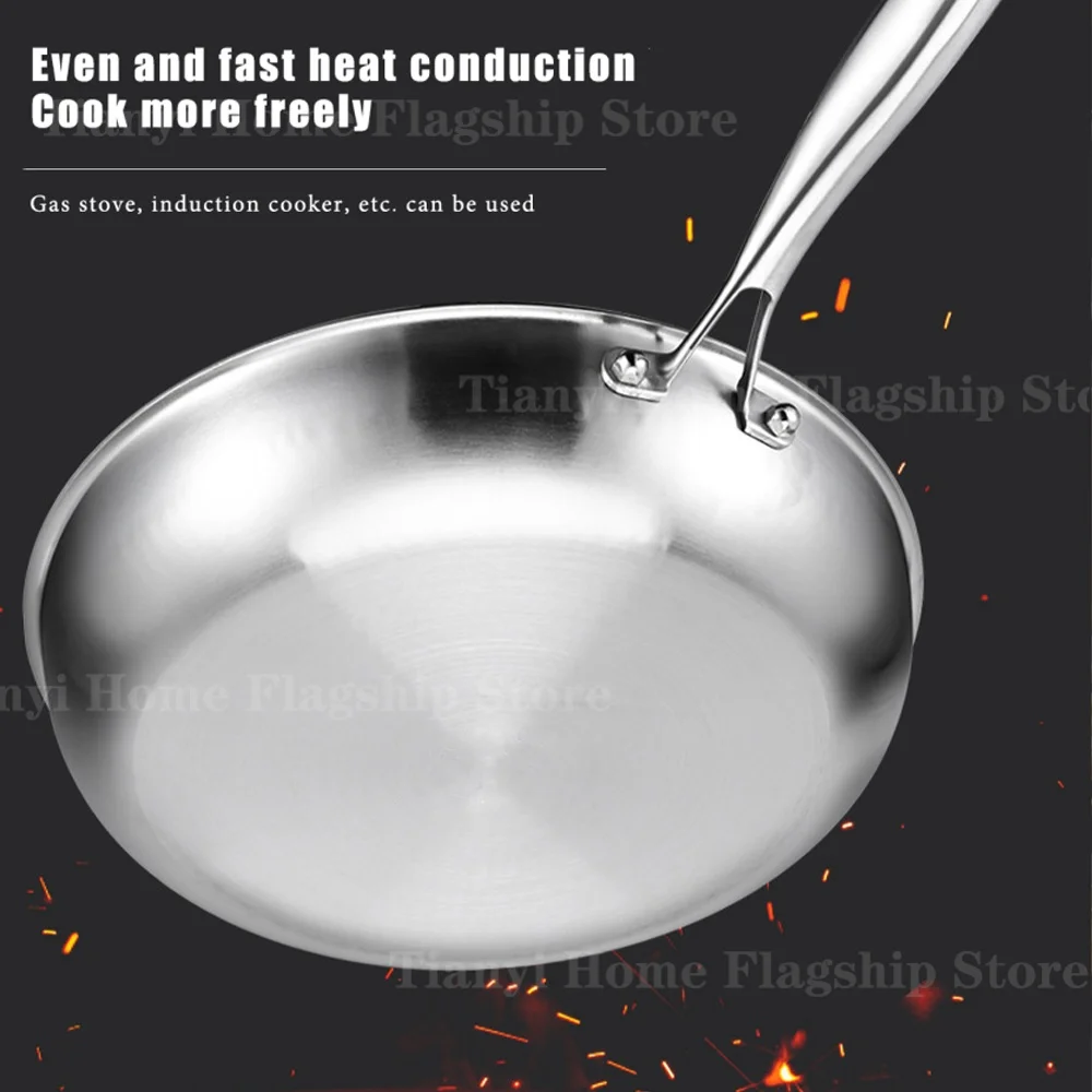 22/24/26/28/30cm Titanium Stainless Steel Frying Pan Non-stick Wok Home Egg Steak Skillet Induction Gas Stove Kitchen Cookware