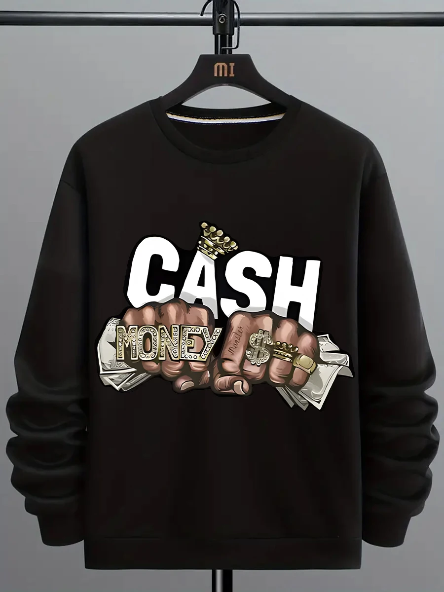 

Толстовка с круглым вырезом и длинным рукавом с принтом, повседневная, теплая, стильная, с индивидуальным узором, тяжелая вес (вес ткани 220–320 г/м2)