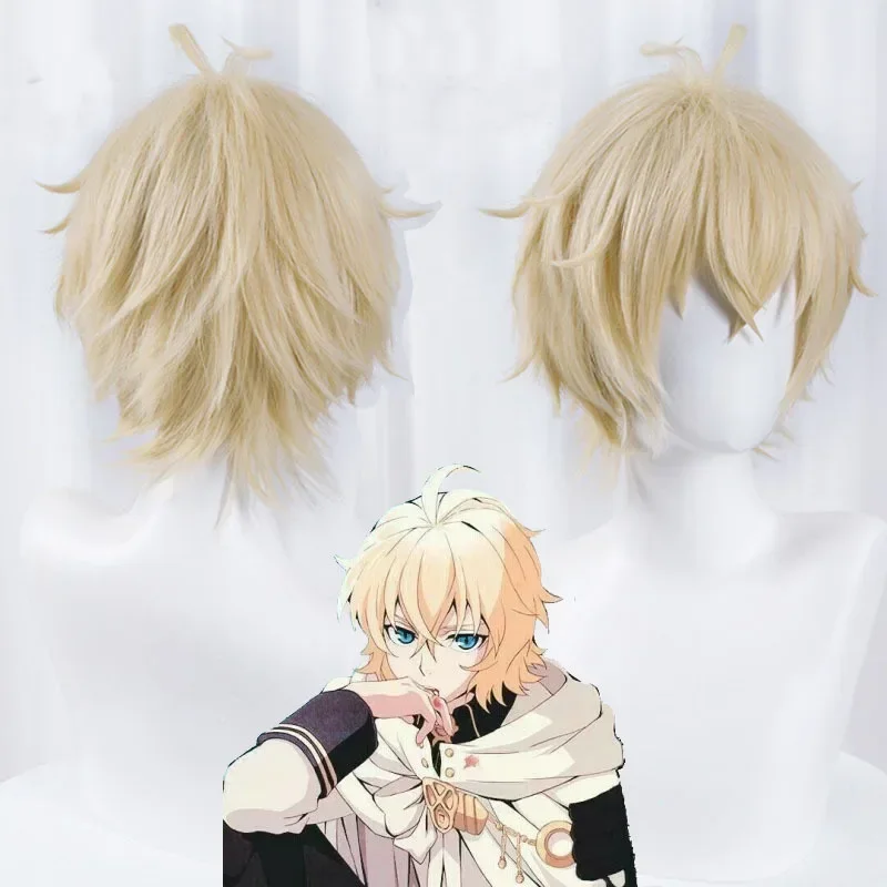 Mikaela Hyakuya Cosplay Wig Men Short Light Blond Wig Cosplay Anime Cosplay Wigs Heat Resistant Synthetic Wigs